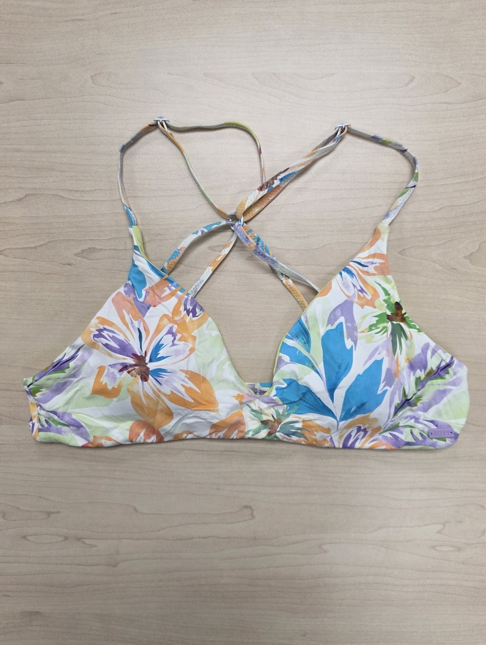 Roxy Floral Bikini Top in Blue, Orange, Purple, Green